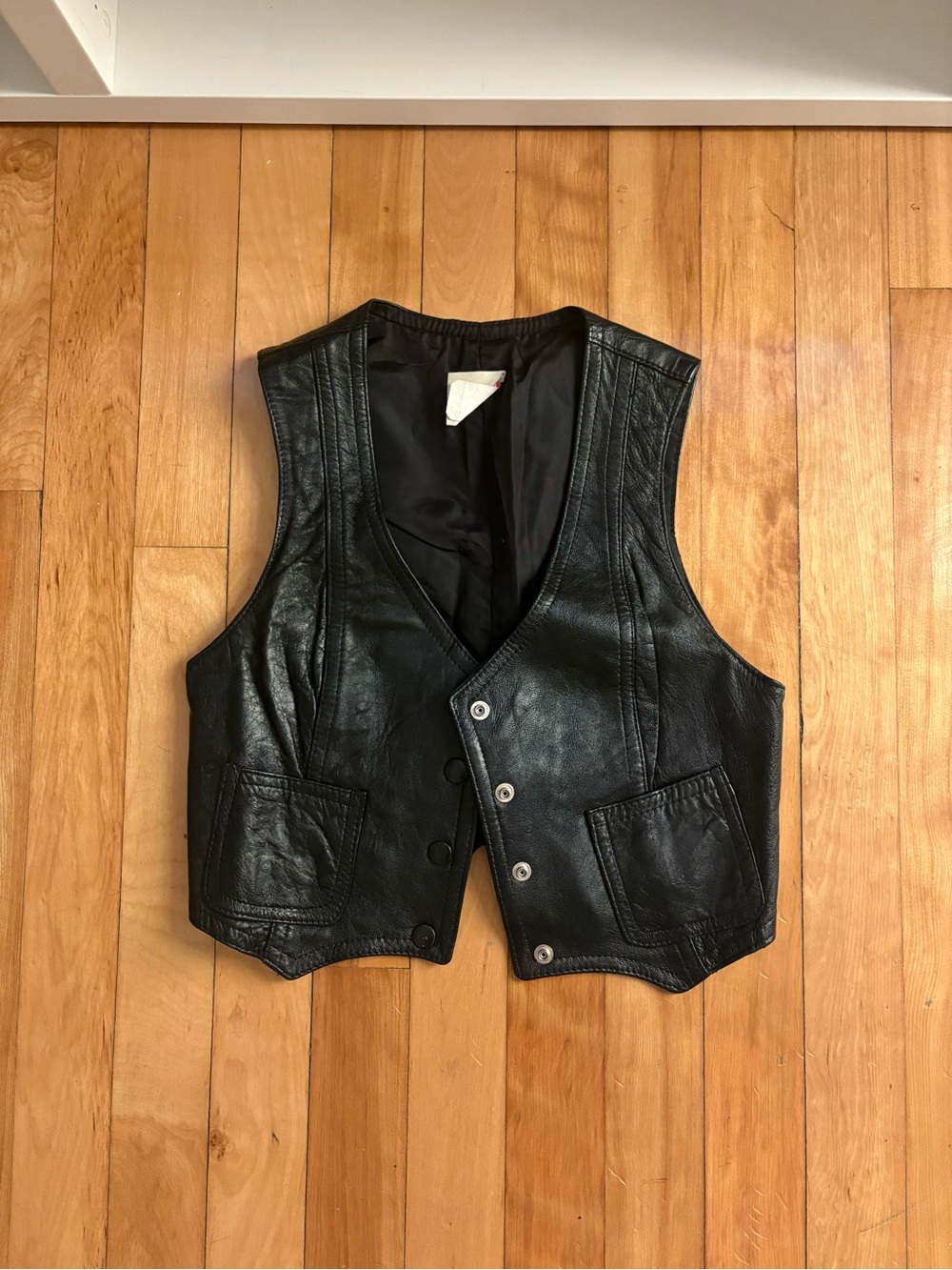 Women's Black Leather Button-Front Vest